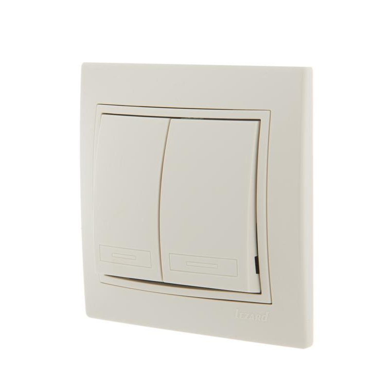 Выключатель 2-кл. СП Мира 10А IP20 со вставкой крем. LEZARD 701-0303-101