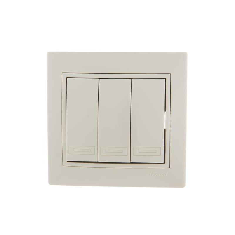 Выключатель 3-кл. СП Мира 10А IP20 со вставкой крем. LEZARD 701-0303-109 Выключатель 3-кл. СП Мира 10А IP20 со вставкой крем. LEZARD 701-0303-109