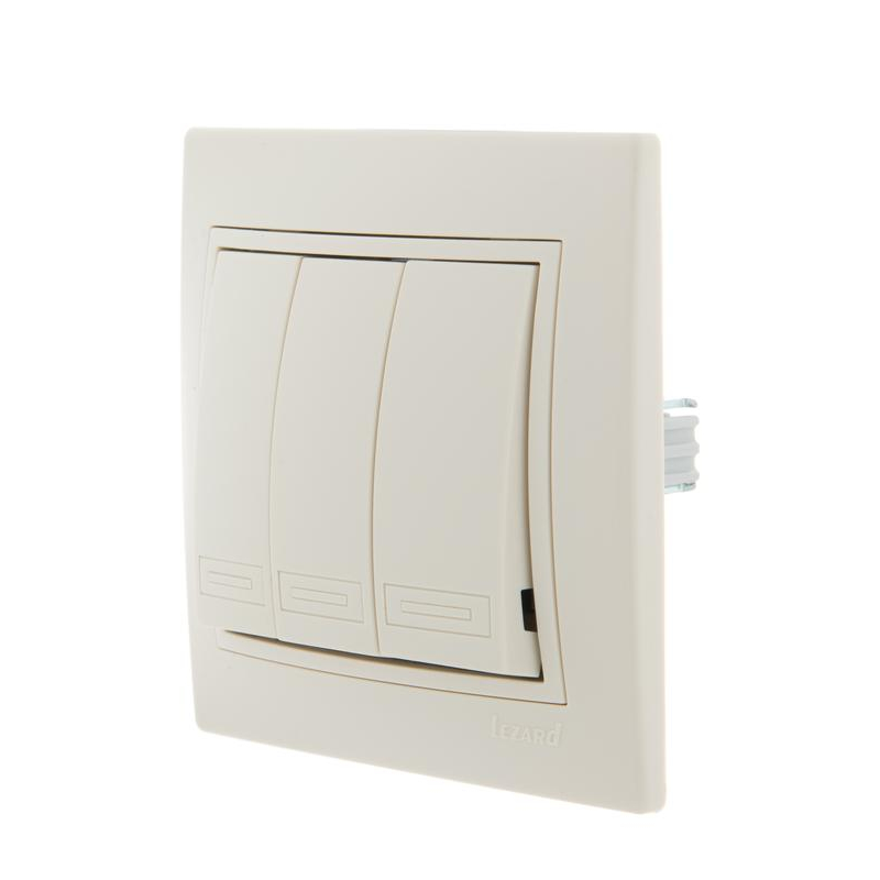 Выключатель 3-кл. СП Мира 10А IP20 со вставкой крем. LEZARD 701-0303-109