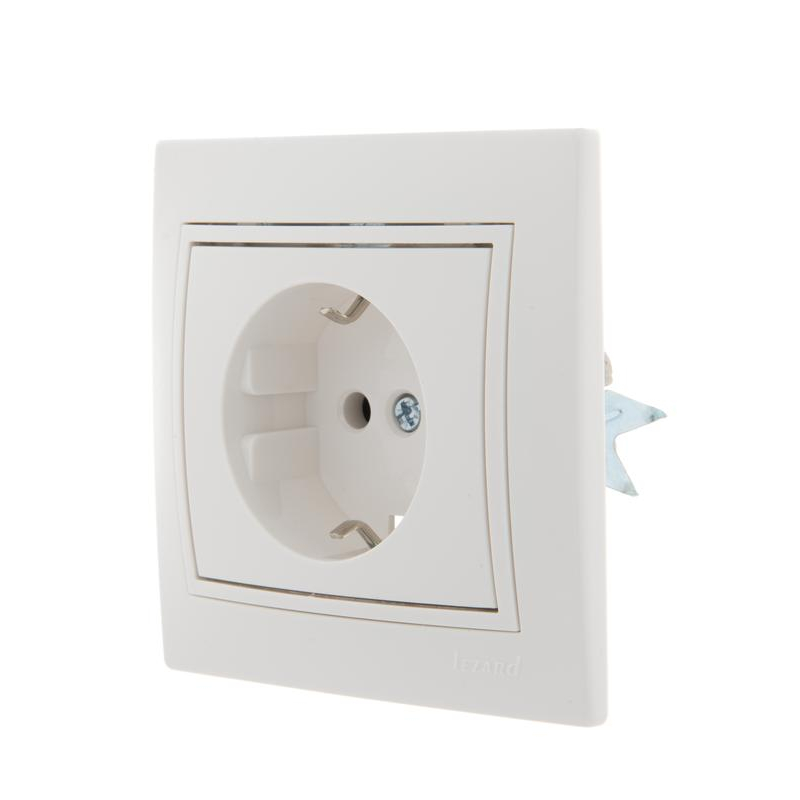 Розетка 1-м СП Мира 16А IP20 с заземл. с бел. вставкой керамика бел. LEZARD 701-0202-122