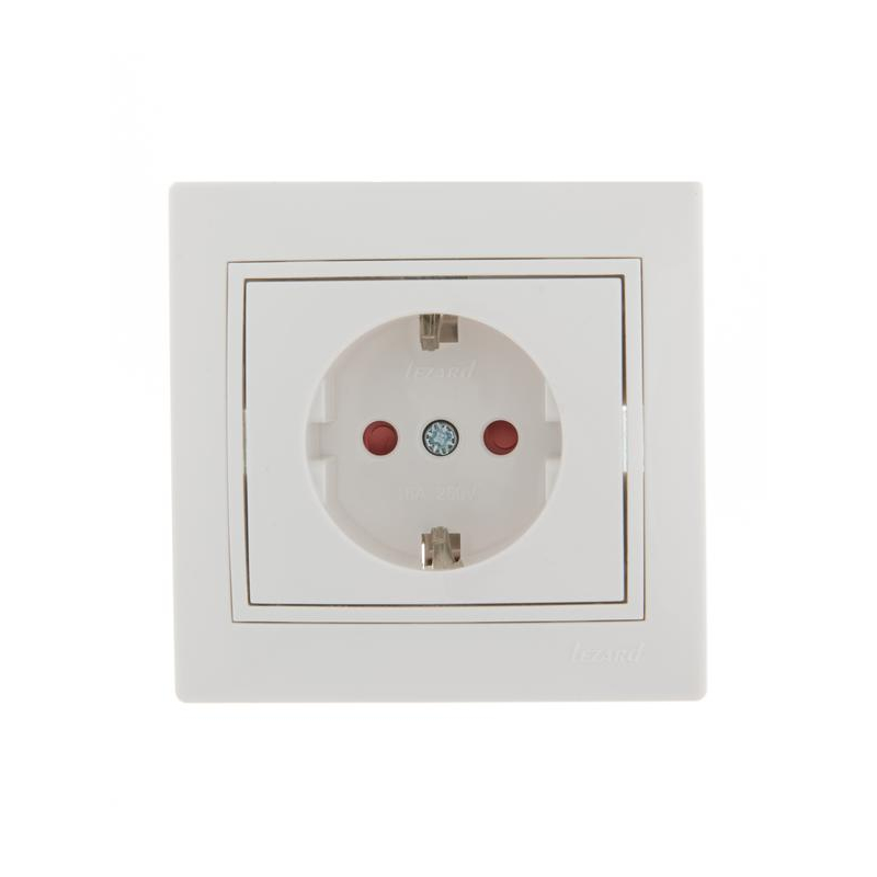 Розетка 1-м СП Мира 16А IP20 с заземл. защ. шторки с бел. вставкой керамика бел. LEZARD 701-0202-124