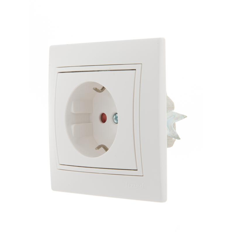 Розетка 1-м СП Мира 16А IP20 с заземл. защ. шторки с бел. вставкой керамика бел. LEZARD 701-0202-124