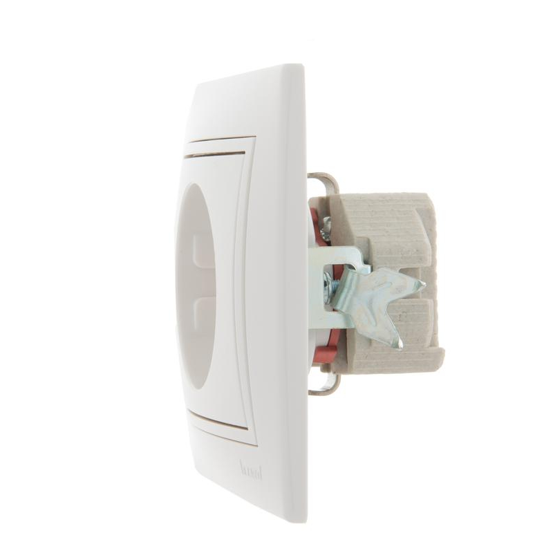 Розетка 1-м СП Мира 16А IP20 с заземл. защ. шторки с бел. вставкой керамика бел. LEZARD 701-0202-124