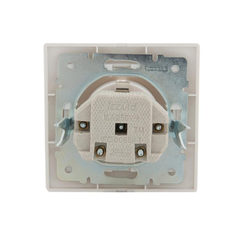 Розетка 1-м СП Мира 16А IP20 с заземл. защ. шторки с бел. вставкой керамика бел. LEZARD 701-0202-124