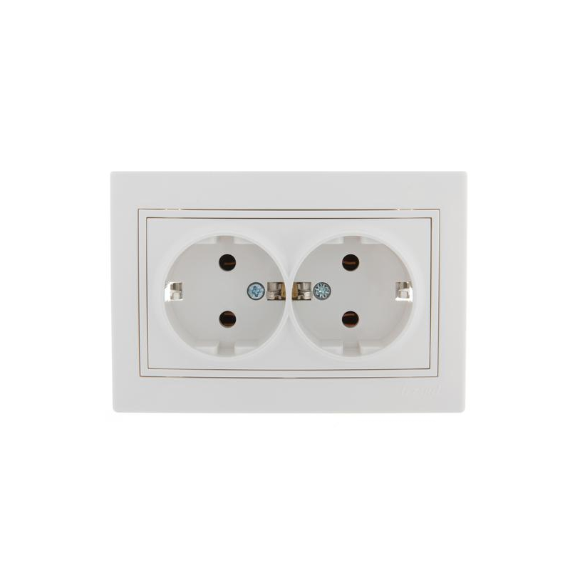 Розетка 2-м СП Мира 16А IP20 с заземл. с бел. вставкой керамика бел. LEZARD 701-0202-127