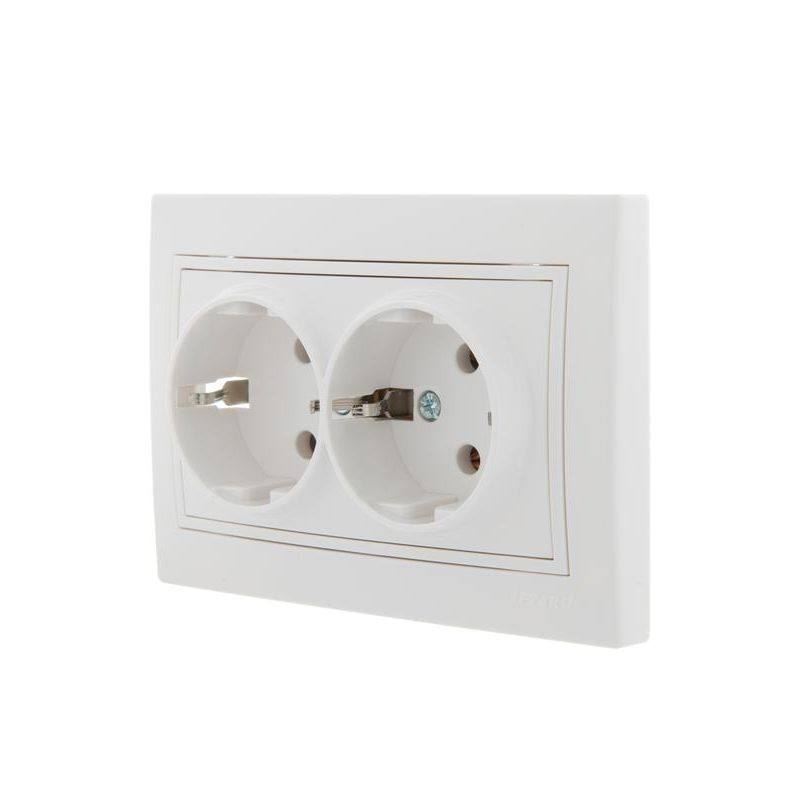 Розетка 2-м СП Мира 16А IP20 с заземл. с бел. вставкой керамика бел. LEZARD 701-0202-127