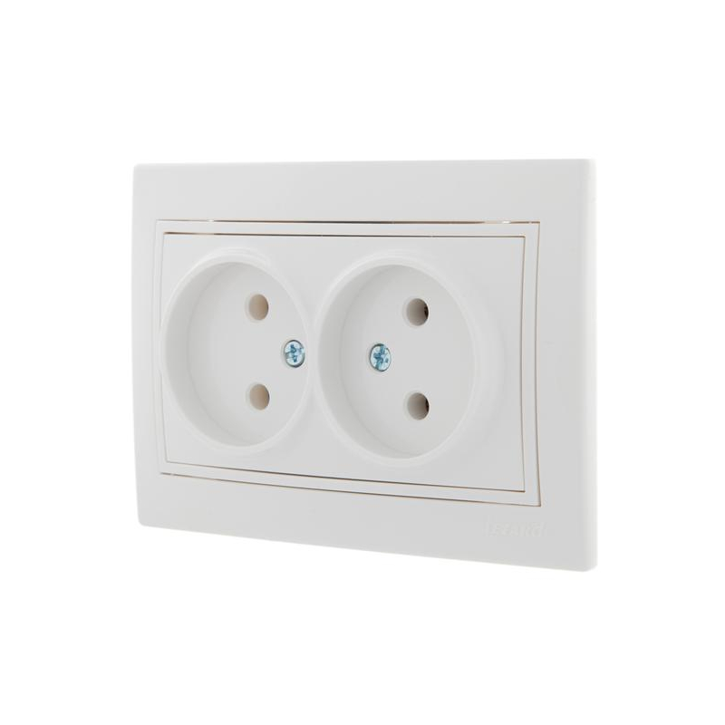 Розетка 2-м СП Мира 16А IP20 без заземл. с бел. вставкой керамика бел. LEZARD 701-0202-128