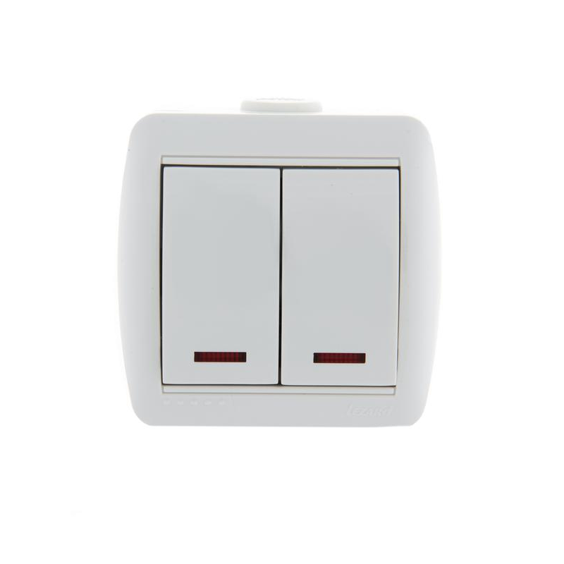 Выключатель 2-кл. ОП Ната 10А IP20 с подсветкой бел. LEZARD 710-0200-112