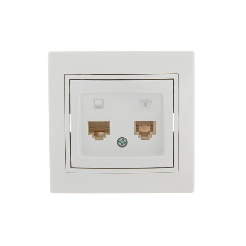 Розетка компьютерная + телеф. СП Мира RJ11 + RJ45 бел./бел. LEZARD 701-0202-143