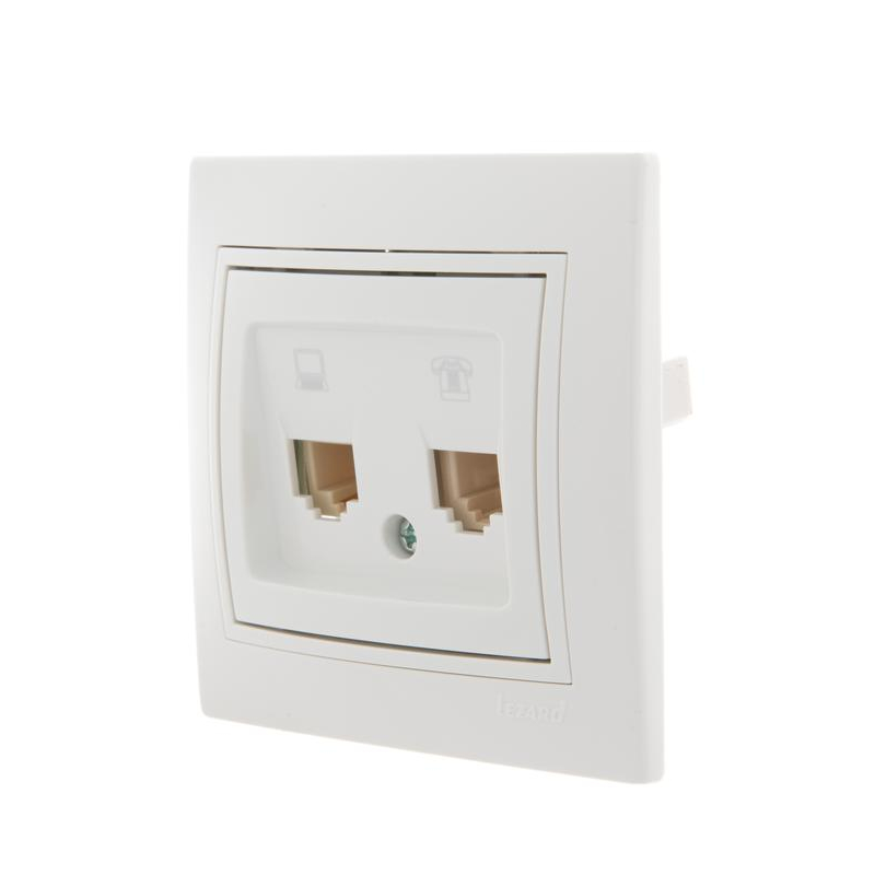 Розетка компьютерная + телеф. СП Мира RJ11 + RJ45 бел./бел. LEZARD 701-0202-143