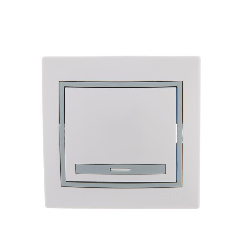 Выключатель 1-кл. СП Мира 10А IP20 с сер. вставкой бел. LEZARD 701-0215-100