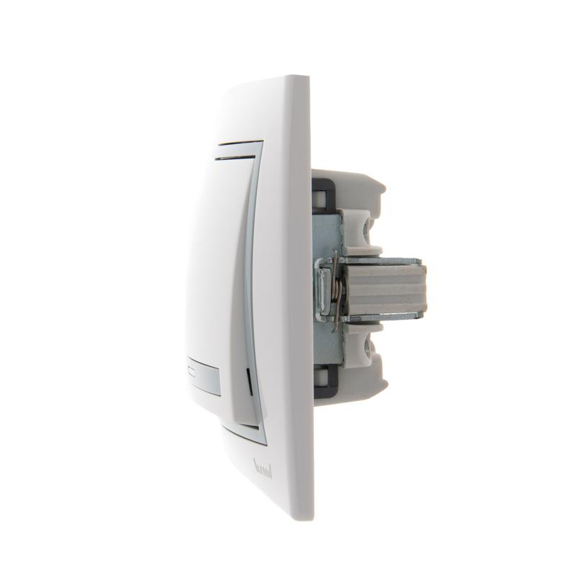 Выключатель 1-кл. СП Мира 10А IP20 с сер. вставкой бел. LEZARD 701-0215-100