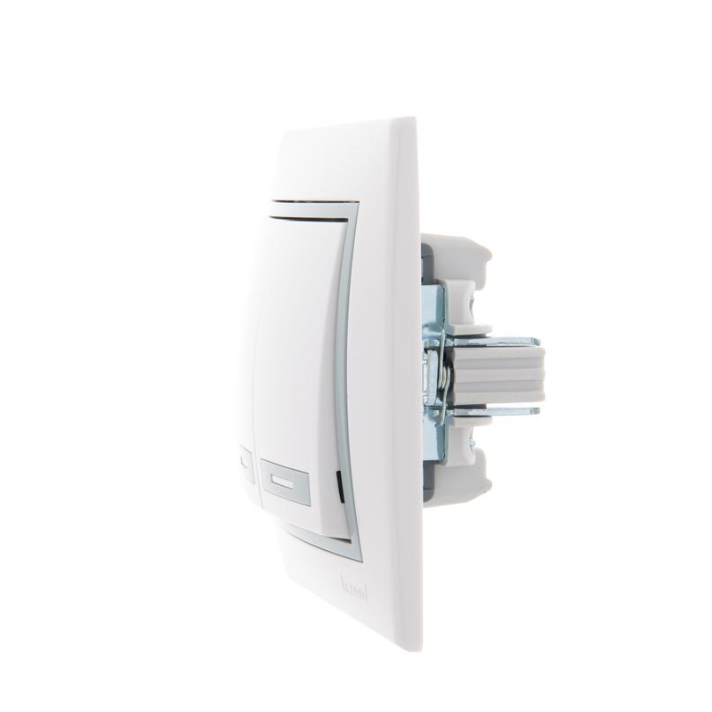 Выключатель 2-кл. СП Мира 10А IP20 с сер. вставкой бел. LEZARD 701-0215-101