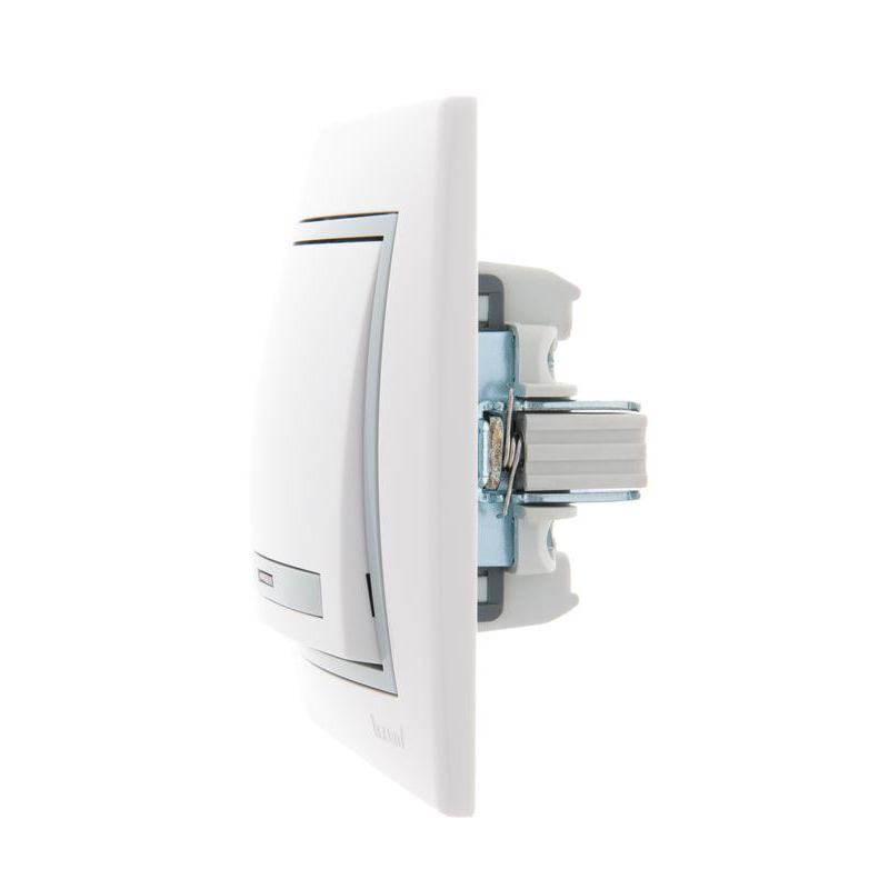 Выключатель 1-кл. СП Мира 10А IP20 с подсветкой с сер. вставкой бел. LEZARD 701-0215-111