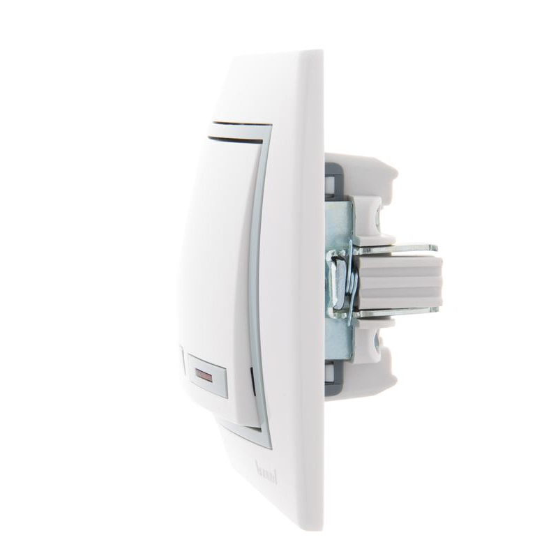 Выключатель 2-кл. СП Мира 10А IP20 с подсветкой с сер. вставкой бел. LEZARD 701-0215-112