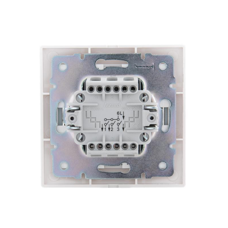 Выключатель 3-кл. СП Мира 10А IP20 с сер. вставкой бел. LEZARD 701-0215-109