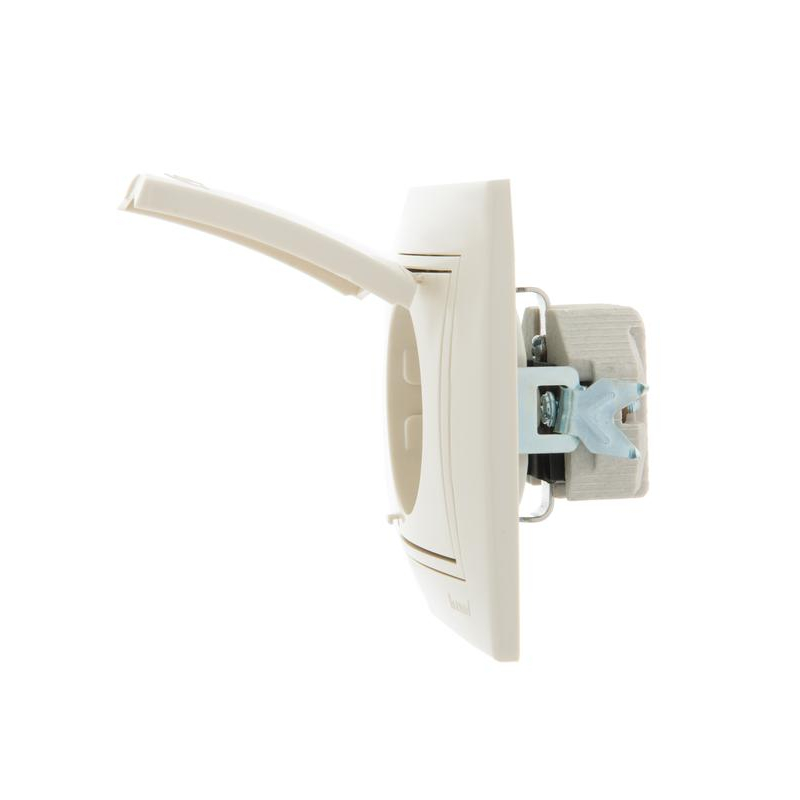 Розетка 1-м СП Мира 16А IP20 с заземл. с крышкой со вставкой керамика крем. LEZARD 701-0303-123