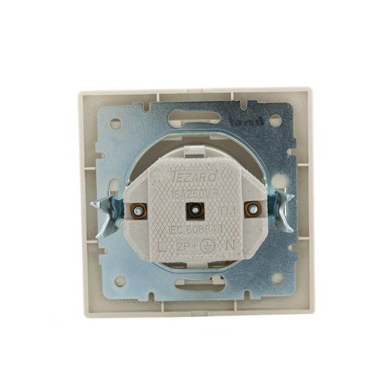 Розетка 1-м СП Мира 16А IP20 с заземл. с крышкой со вставкой керамика крем. LEZARD 701-0303-123