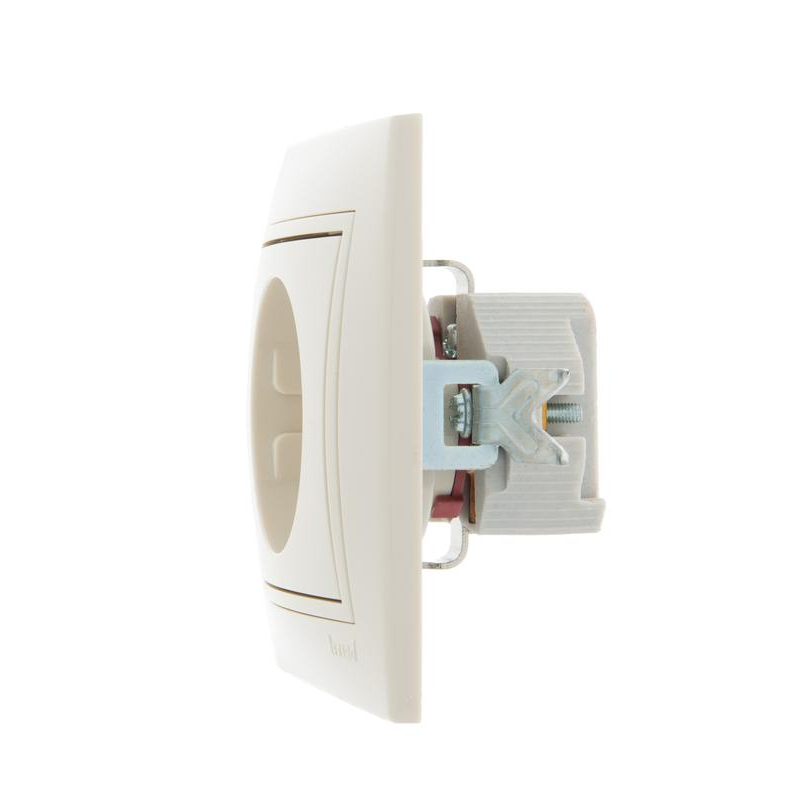 Розетка 1-м СП Мира 16А IP20 с заземл. защ. шторки со вставкой керамика крем. LEZARD 701-0303-124