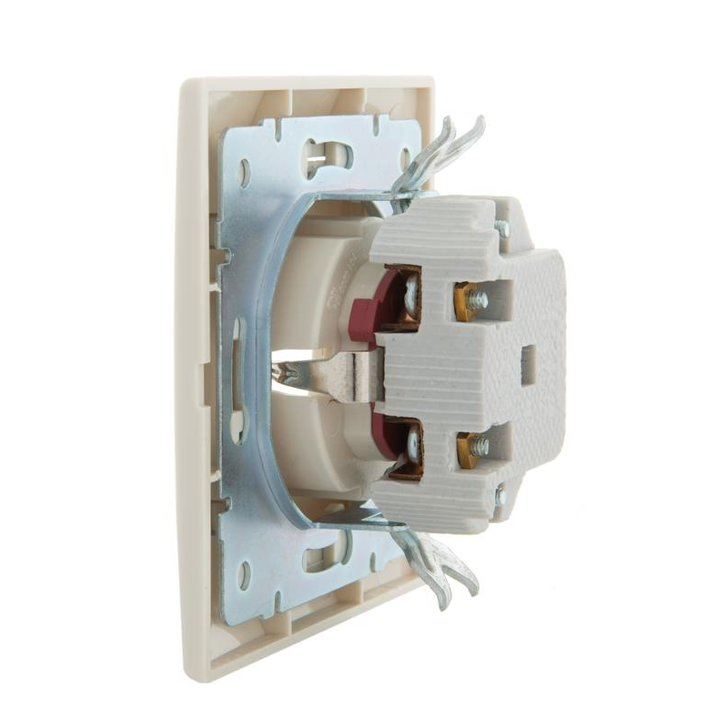 Розетка 1-м СП Мира 16А IP20 с заземл. защ. шторки со вставкой керамика крем. LEZARD 701-0303-124