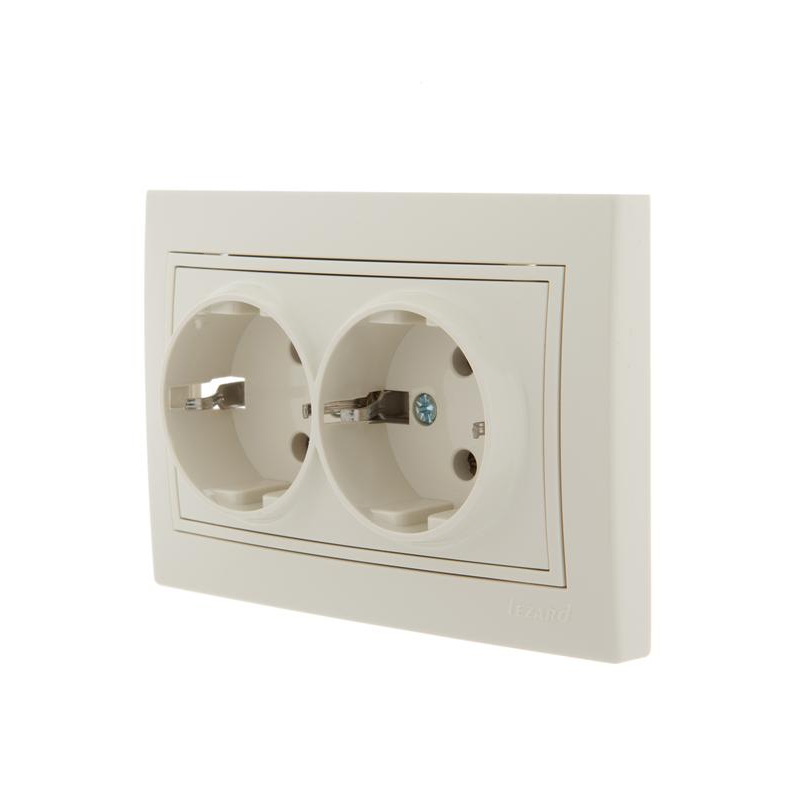 Розетка 2-м СП Мира 16А IP20 с заземл. со вставкой керамика крем. LEZARD 701-0303-127