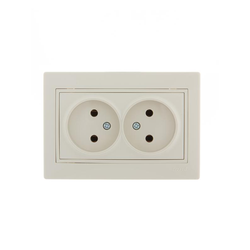 Розетка 2-м СП Мира 16А IP20 без заземл. со вставкой керамика крем. LEZARD 701-0303-128