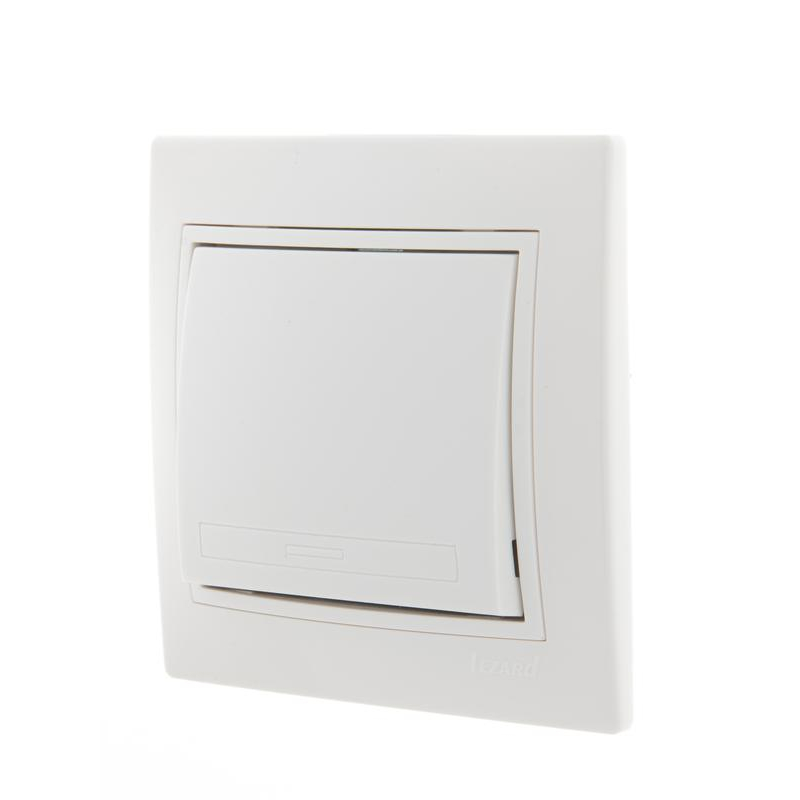 Выключатель 1-кл. СП Мира 10А IP20 с бел.вставкой бел. LEZARD 701-0202-100