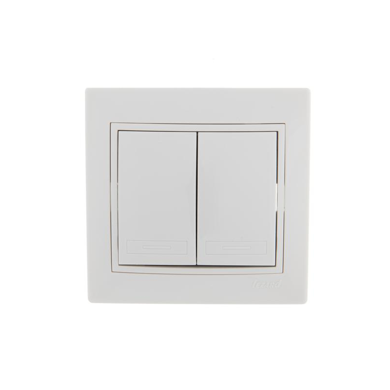 Выключатель 2-кл. СП Мира 10А IP20 с бел.вставкой бел. LEZARD 701-0202-101 Выключатель 2-кл. СП Мира 10А IP20 с бел.вставкой бел. LEZARD 701-0202-101