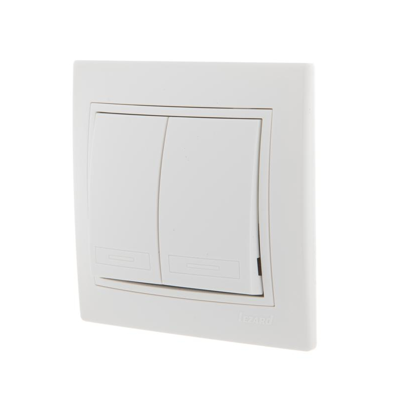 Выключатель 2-кл. СП Мира 10А IP20 с бел.вставкой бел. LEZARD 701-0202-101