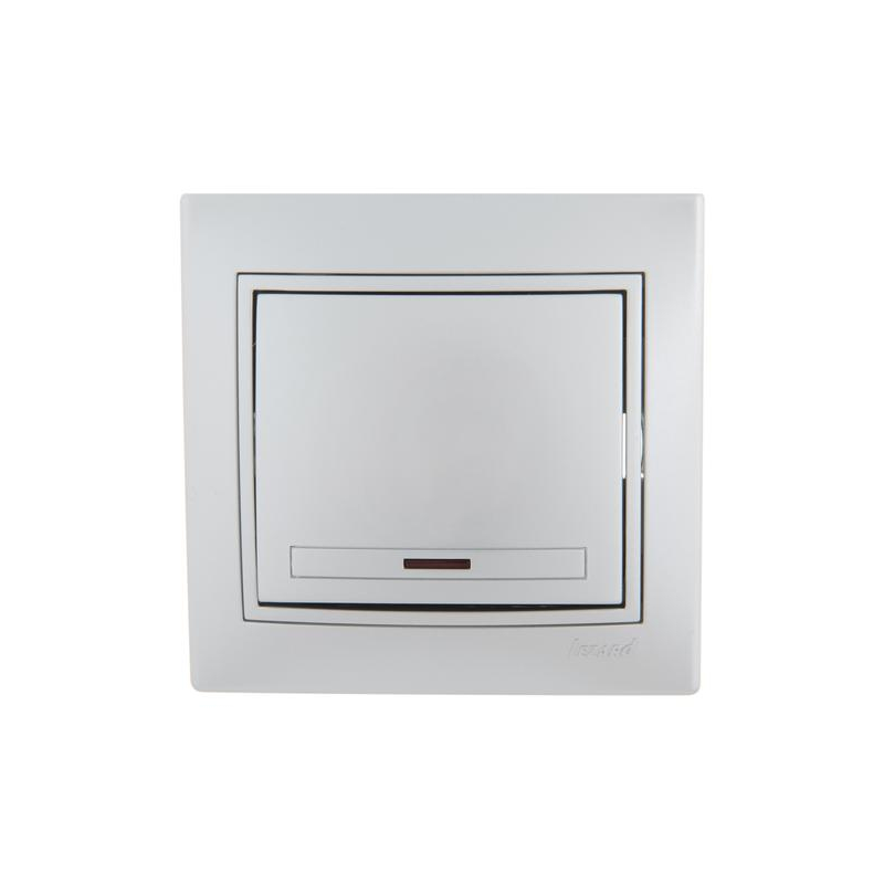 Выключатель 1-кл. СП Мира 10А IP20 с подсветкой со вставкой сер. метал. LEZARD 701-1010-111