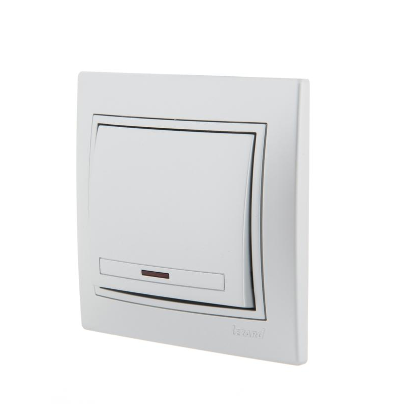 Выключатель 1-кл. СП Мира 10А IP20 с подсветкой со вставкой сер. метал. LEZARD 701-1010-111