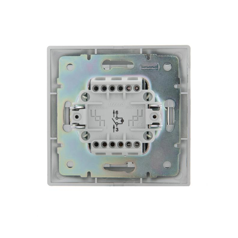 Выключатель 1-кл. СП Мира 10А IP20 с подсветкой со вставкой сер. метал. LEZARD 701-1010-111