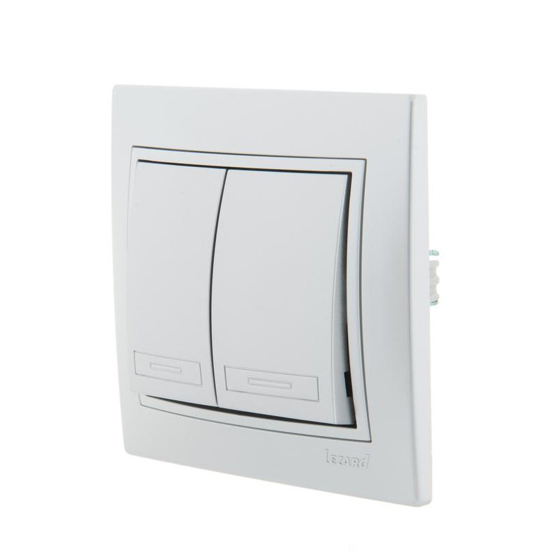 Выключатель 2-кл. СП Мира 10А IP20 со вставкой сер. метал. LEZARD 701-1010-101