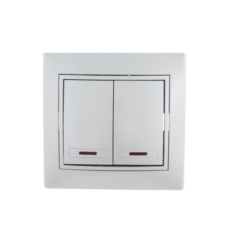 Выключатель 2-кл. СП Мира 10А IP20 с подсветкой со вставкой сер. метал. LEZARD 701-1010-112