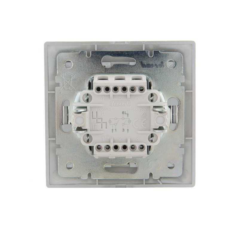 Выключатель 2-кл. СП Мира 10А IP20 с подсветкой со вставкой сер. метал. LEZARD 701-1010-112