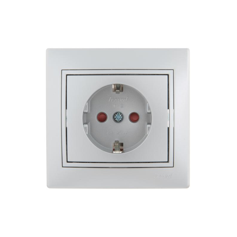 Розетка 1-м СП Мира 16А IP20 с заземл. защ. шторки со вставкой керамика сер. метал. LEZARD 701-1010-124