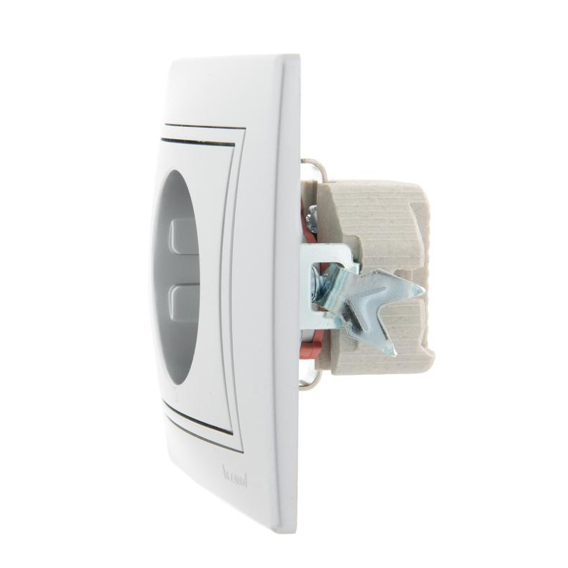 Розетка 1-м СП Мира 16А IP20 с заземл. защ. шторки со вставкой керамика сер. метал. LEZARD 701-1010-124