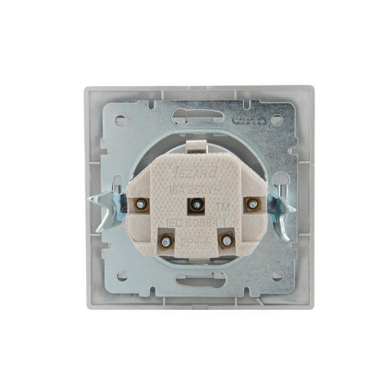 Розетка 1-м СП Мира 16А IP20 с заземл. защ. шторки со вставкой керамика сер. метал. LEZARD 701-1010-124