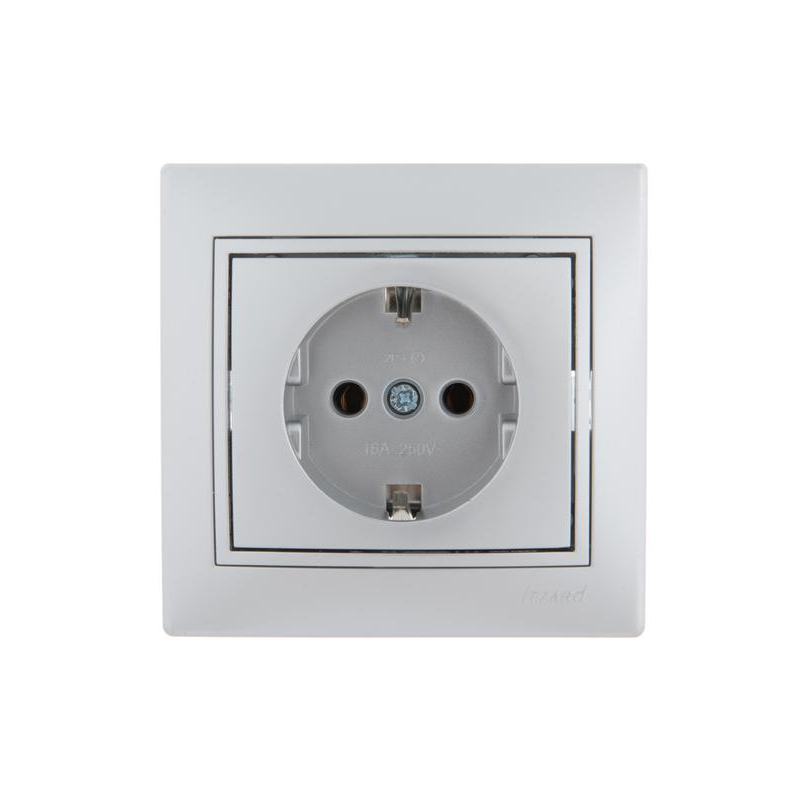 Розетка 1-м СП Мира 16А IP20 с заземл. со вставкой керамика сер. метал. LEZARD 701-1010-122