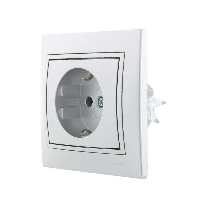 Розетка 1-м СП Мира 16А IP20 с заземл. со вставкой керамика сер. метал. LEZARD 701-1010-122