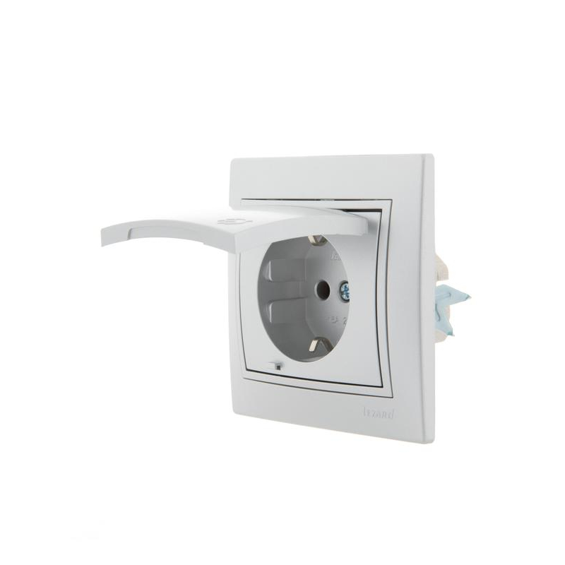 Розетка 1-м СП Мира 16А IP20 с заземл. с крышкой со вставкой керамика сер. метал. LEZARD 701-1010-123