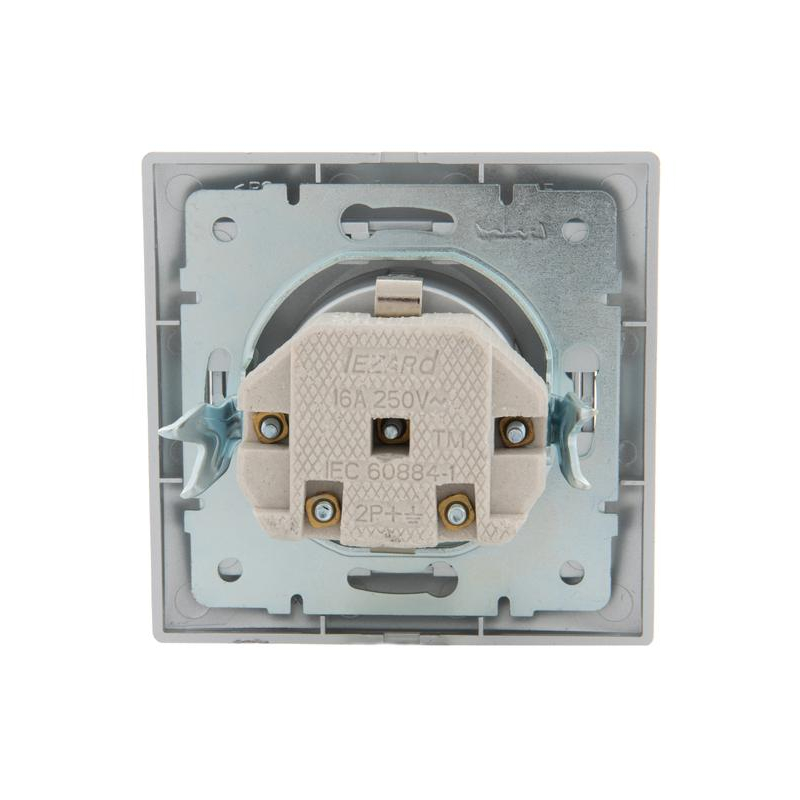 Розетка 1-м СП Мира 16А IP20 с заземл. с крышкой со вставкой керамика сер. метал. LEZARD 701-1010-123