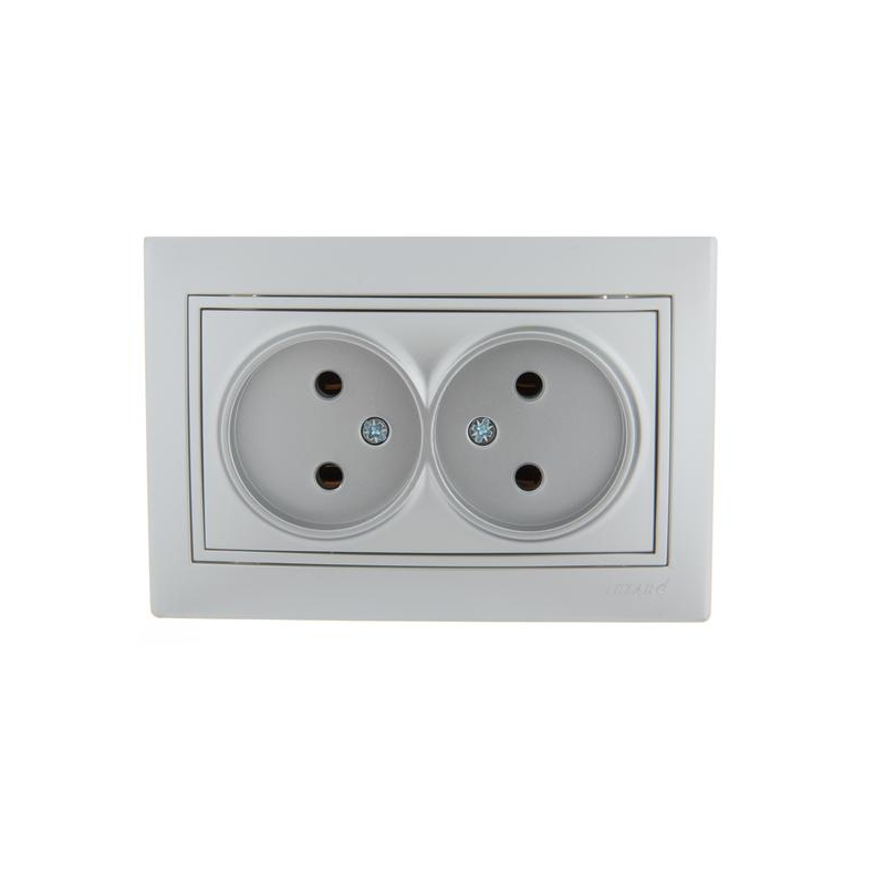 Розетка 2-м СП Мира 16А IP20 без заземл. со вставкой керамика сер. метал. LEZARD 701-1010-128 Розетка 2-м СП Мира 16А IP20 без заземл. со вставкой керамика сер. метал. LEZARD 701-1010-128
