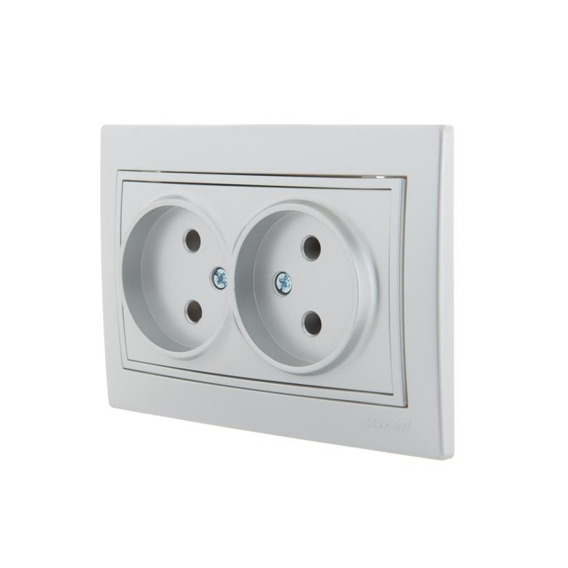 Розетка 2-м СП Мира 16А IP20 без заземл. со вставкой керамика сер. метал. LEZARD 701-1010-128