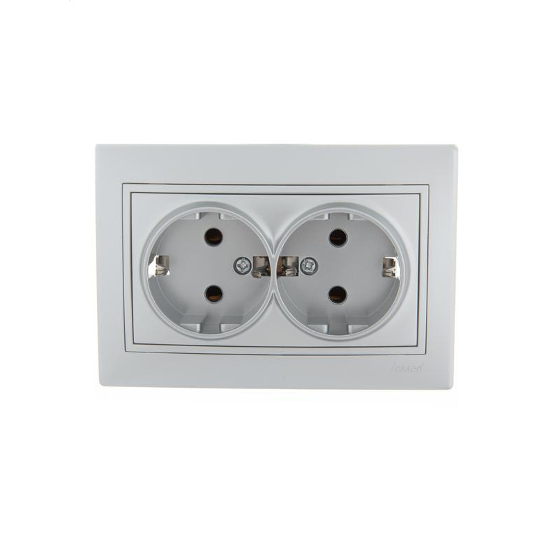 Розетка 2-м СП Мира 16А IP20 с заземл. со вставкой керамика сер. метал. LEZARD 701-1010-127 Розетка 2-м СП Мира 16А IP20 с заземл. со вставкой керамика сер. метал. LEZARD 701-1010-127