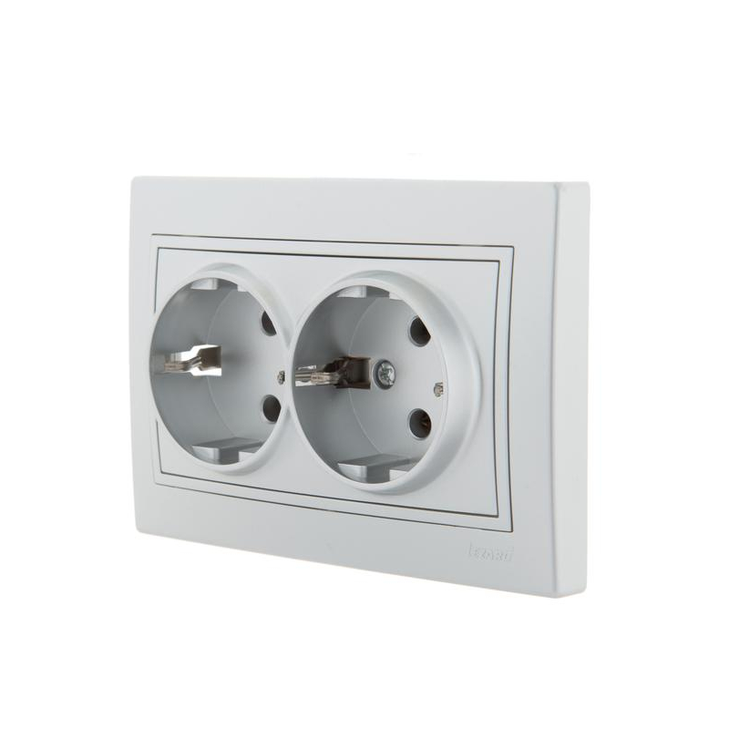 Розетка 2-м СП Мира 16А IP20 с заземл. со вставкой керамика сер. метал. LEZARD 701-1010-127