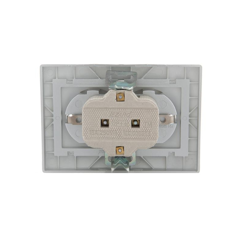 Розетка 2-м СП Мира 16А IP20 с заземл. со вставкой керамика сер. метал. LEZARD 701-1010-127