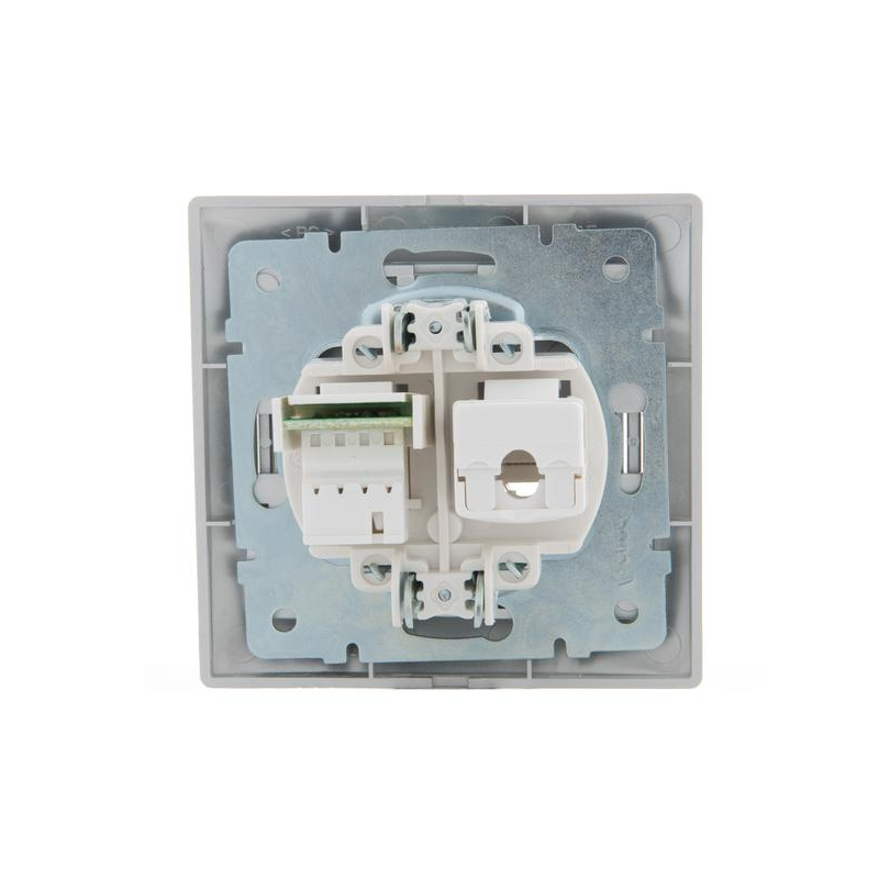 Розетка компьютерная + телеф. СП Мира RJ11 + RJ45 метал. сер. LEZARD 701-1010-143