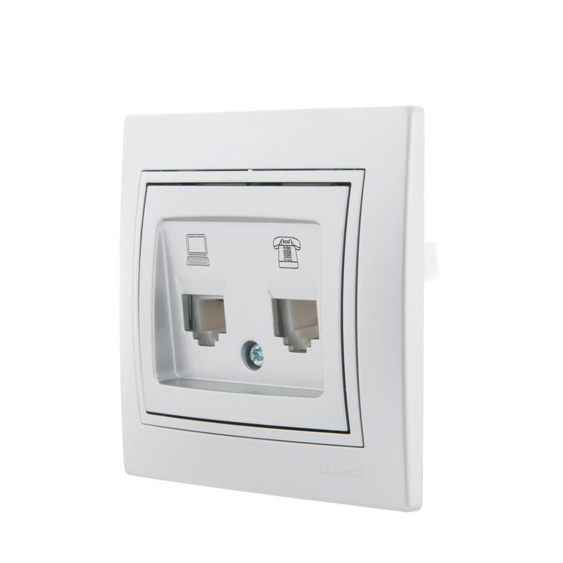 Розетка компьютерная + телеф. СП Мира RJ11 + RJ45 метал. сер. LEZARD 701-1010-143