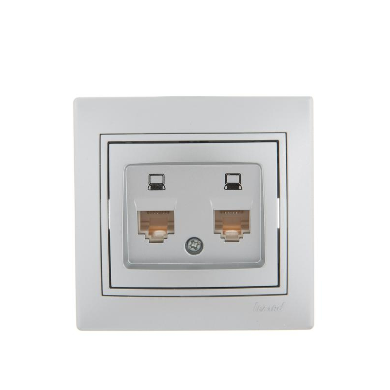 Розетка компьютерная 2-м СП Мира RJ45 метал. сер. LEZARD 701-1010-141